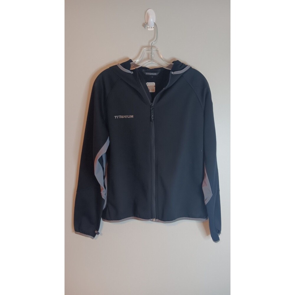 Columbia Titanium Zip Up Jacket Womens Large Black Hooded Lightweight